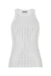 Attico Crew Neck Perforated Ribbed Sleeveless Tank Top In White