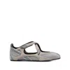 Attico Nomad Grey Ballet Shoes With Criss-crossed Straps And Mesh Panels In Tech Fabric And Suede Woman