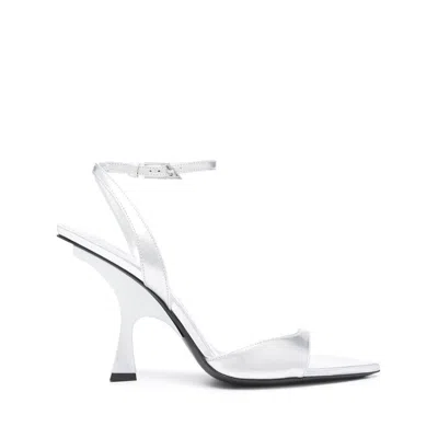 Attico Gg 95mm Metallic Leather Sandals In Silver