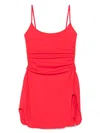 Attico Mini Length Ruched Detailing Side Slit Strappy Beach Cover Up
