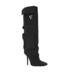 Attico Sienna Tube High Heels Boots In Black Canvas In Black