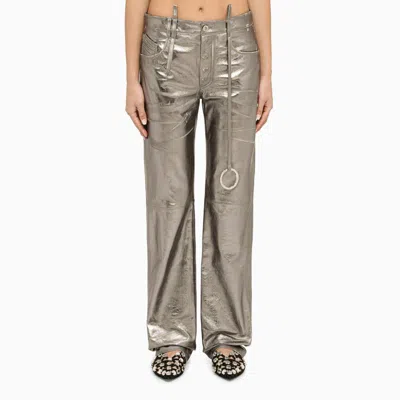 Attico The  Silver Leather Trousers In Metal