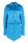 Attico Shirtdress Viscose Asymmetric Hem In Blue