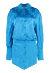 Attico Shirtdress Viscose Asymmetric Hem In Blue