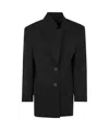 Attico Gabardine Single Breasted Blazer In Black