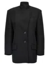 Attico Single-breasted Wool Blazer With Structured Shoulders In Black