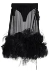 Attico Chic Low-waisted Midi Skirt With Feather Embellishment