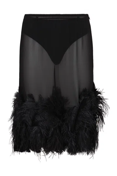 Attico The  Skirt With Ostrich Feathers In Black