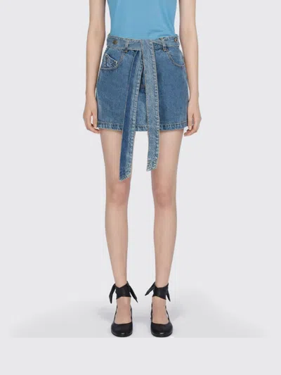 Attico The  Cotton Denim Mini Skirt In Blue
