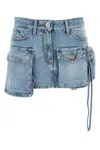 Attico Denim Mini Skirt With Pockets And Stitching In Blue