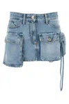 Attico Denim Mini Skirt With Pockets And Stitching In Blue