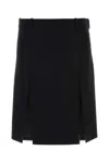 Attico Black Skirt With Two Front Slits And Logo Plaque On The Rear In Wool Woman In Black