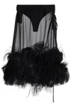 Attico Midi Skirt With Feathers. In Black