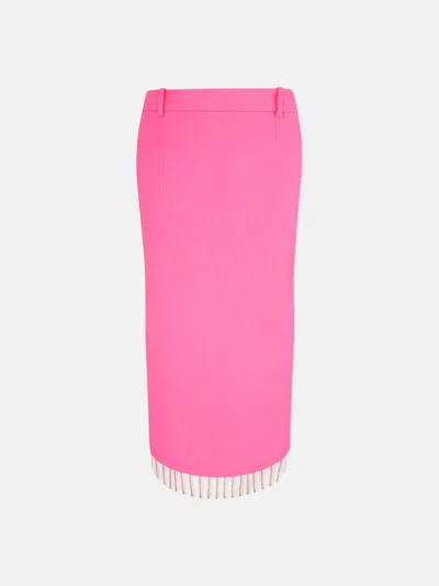 Attico Layered Striped Wool-twill Midi Skirt In Pink