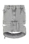 Attico Cut Denim Miniskirt In Grey