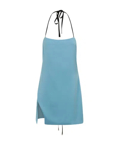 Attico The  Slit-detailed Strapped Mini Dress In Blue