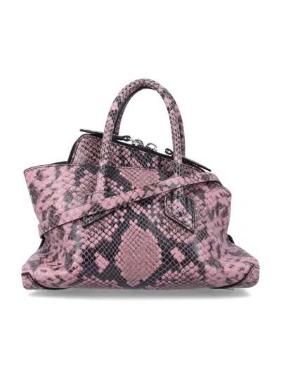 Attico The  Snake-effect Leather Top Handle Tote Bag In Black Mauve