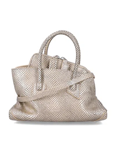 Attico The  Snake-effect Leather Tote Bag In Platinum