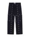 Attico Black Cotton Denim Pants With Logoed Snap Buttons For Women In Black