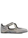 Attico Nomad Grey Ballet Shoes With Criss-crossed Straps And Mesh Panels In Tech Fabric And Suede Woman