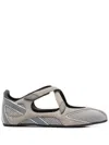 Attico Nomad Grey Ballet Shoes With Criss-crossed Straps And Mesh Panels In Tech Fabric And Suede Woman