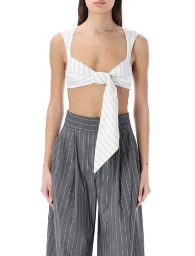 Attico Stacy Striped Crop Top W/ Knot In Multi