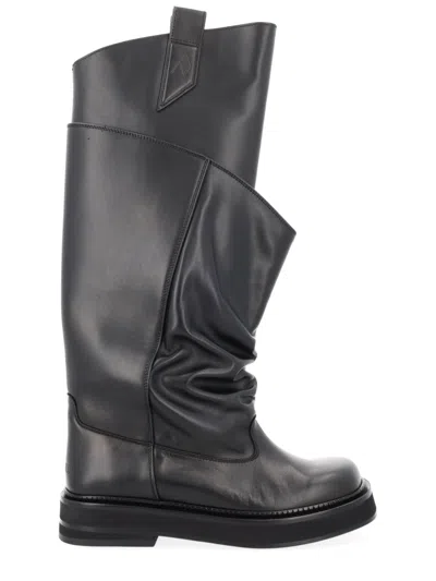 Attico Passeggiata Mid-calf Slouchy Leather Boots In Gray