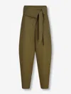 Attico Wool Gabardine Trousers High Waist Tie Wide Leg In Green