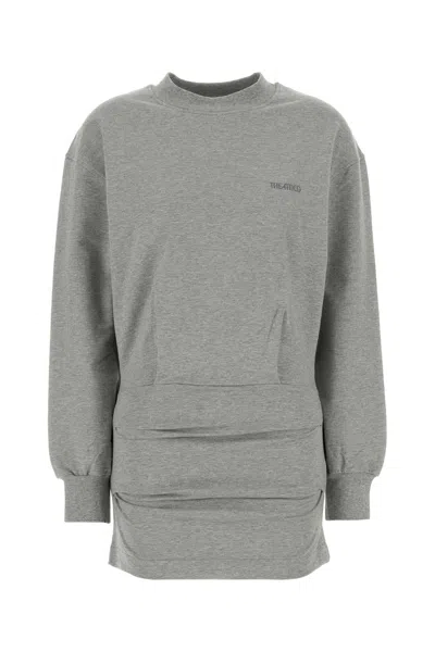 Attico The  Stretch Cotton Sweatshirt Mini Dress In Grey