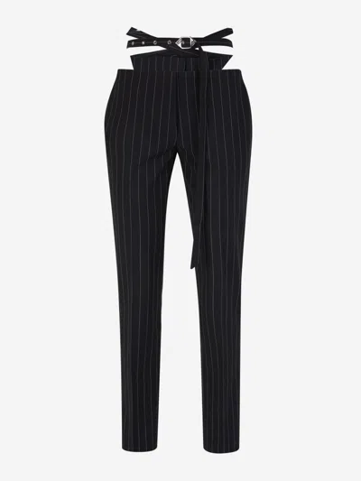 Attico The  Striped Belt Pants In Black