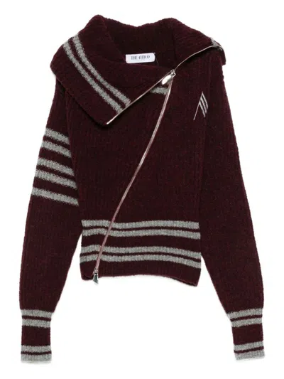 ATTICO THE ATTICO STRIPED CARDIGAN WITH ASYMMETRICAL ZIP CLOSURE