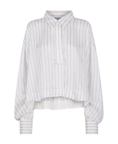 Attico The  Striped Crop Long-sleeved Shirt In White