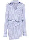 Attico Mini Dress With Stripes And Wrap Design In White/navy Blue