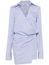 Attico Mini Dress With Stripes And Wrap Design In White/navy Blue