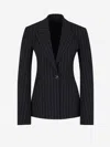 Attico Blue Pinstripe Single-breasted Jacket In Black
