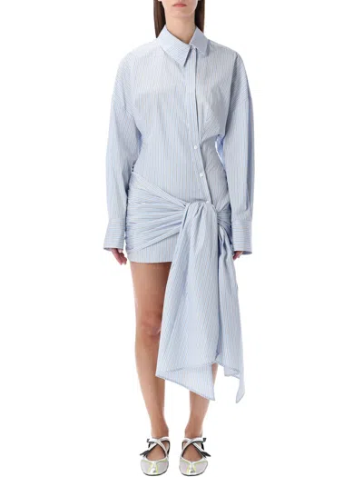 Attico Urban Striped Mini Dress Draping In Blue