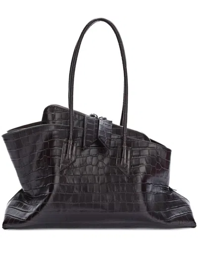 ATTICO THE ATTICO STRUCTURED CROCODILE-EFFECT BROWN BAG WITH ELONGATED HANDLES