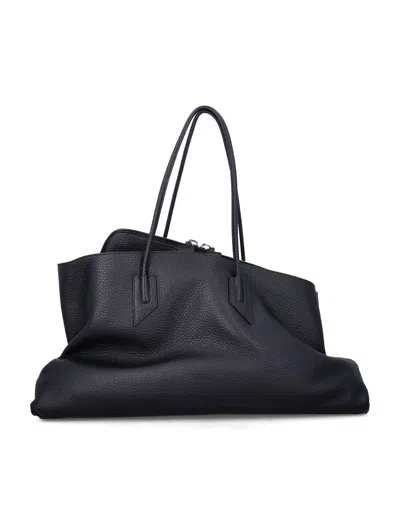 Attico The  Structured Mini Leather Shoulder Bag With Grained Finish, Tubular Handles, Central Zip &  In Nero