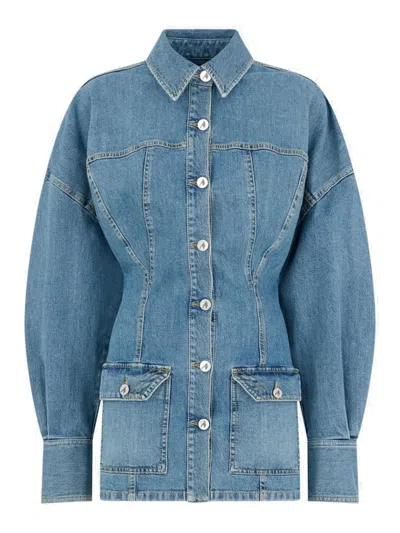 Attico Women Blue Shirt Collar Denim Mini Dress, Xs Luxury Dresses For Women Darveys