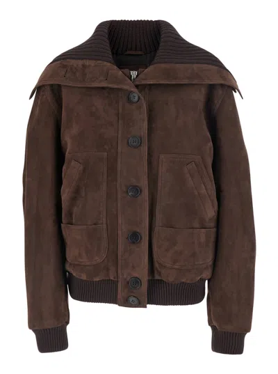 Attico The  Suede Bomber Bomber Jacket In Brown