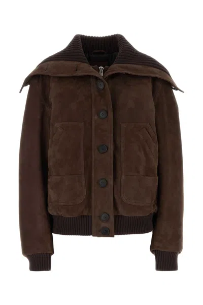 Attico The  Suede Bomber Jacket In Brown