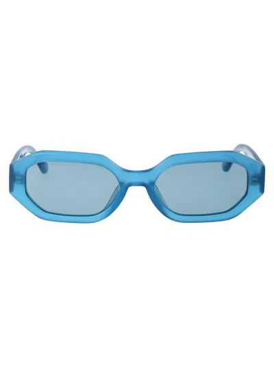 Attico The  X Linda Farrow Cooperative Sunglasses In 12 Torquoise Silver Toequoise