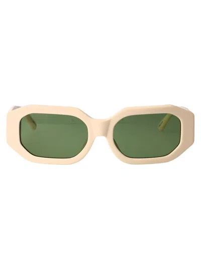 Attico The  Sunglasses In Ivory/silver/green
