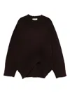 Attico Crew Neck Wool Cashmere Sweater Asymmetric Hem In Brown