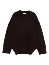 Attico Oversized Asymmetrical Hem Sweater With Ribbed Details In Brown