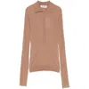 Attico Chunky-ribbed Polo Top In Brown