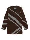 Attico Oversized Knit Sweater Geometric Design In Brown