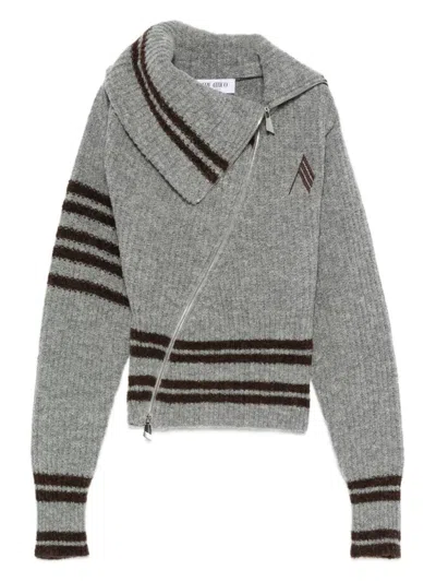 ATTICO THE ATTICO STRIPED CARDIGAN WITH ASYMMETRICAL ZIP CLOSURE
