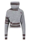 Attico Womens Asymmetric High-neck Knitted Cardigan Melange Grey In Multi