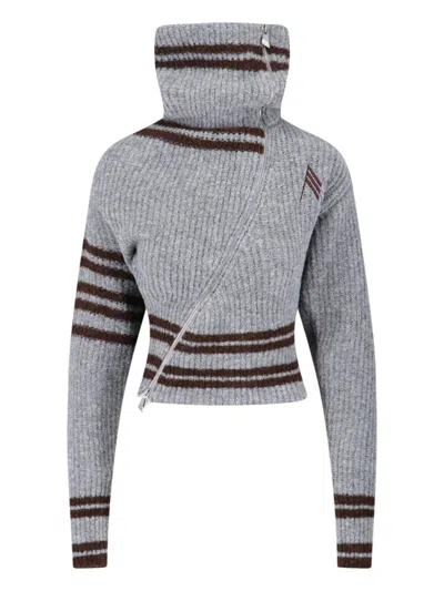 Attico High Neck Cardigan In Gray